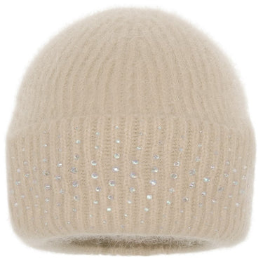 Strickmütze mit Umschlag und funkelnden Glitzersteinen