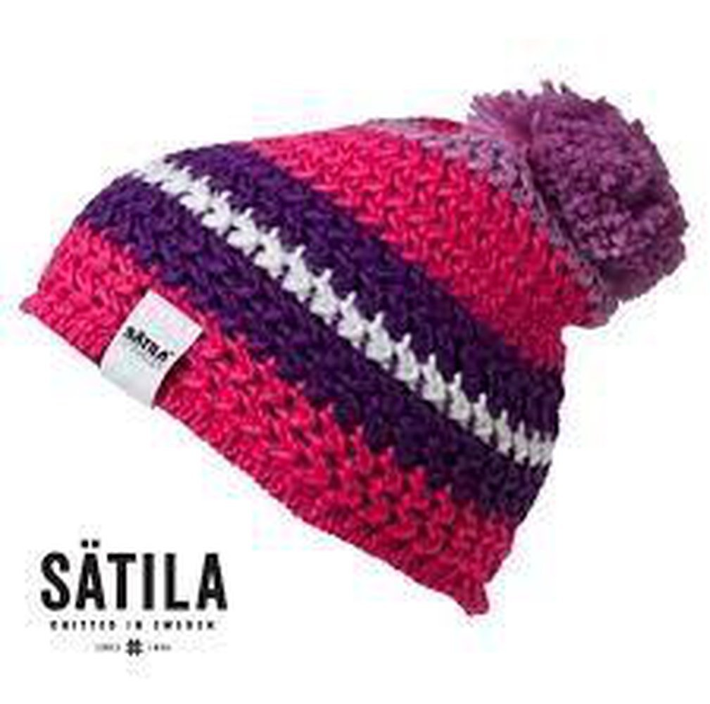 Sätila Cortina Hat Cerise striped Mütze Bommelmütze - Sätila of Sweden - hutwelt